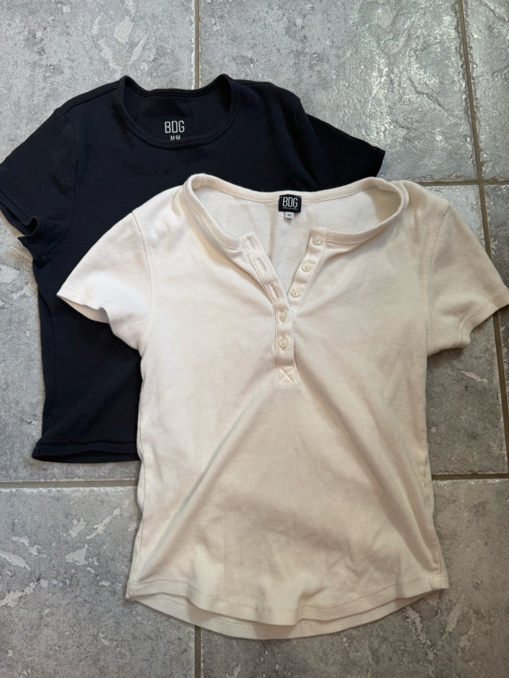 PAIR: BDG Cream Ribbed Henley Layering Top with BDG Black Tee